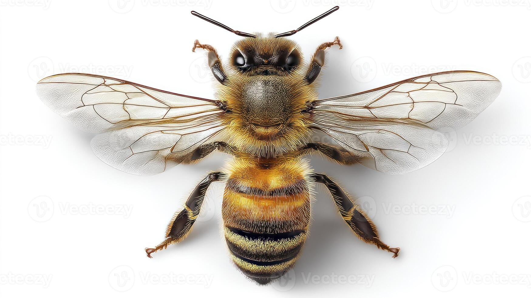 Honeybee Close-up on White Background Showing Intricate Details of Insect Anatomy photo