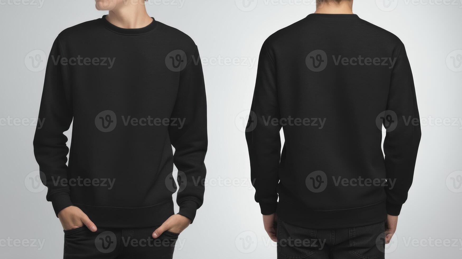Black Sweatshirt Mockup Showing Front and Back View on a Person photo