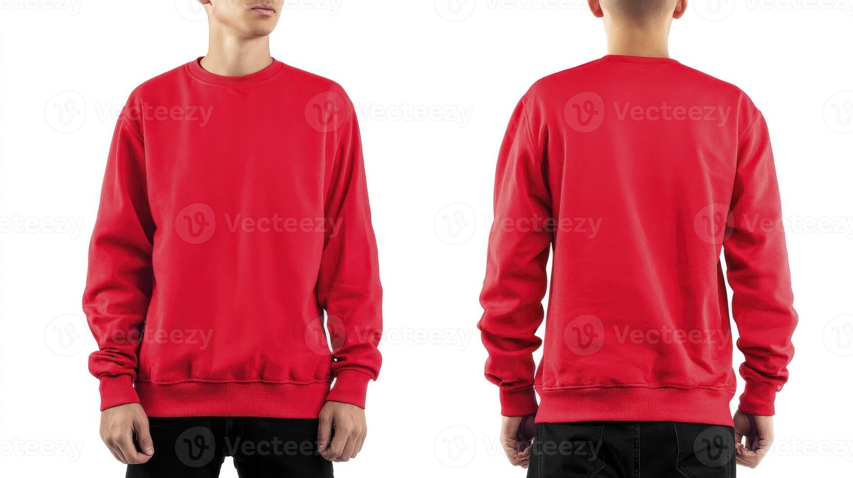 Red Sweatshirt Mockup Featuring a Man Front and Back View photo