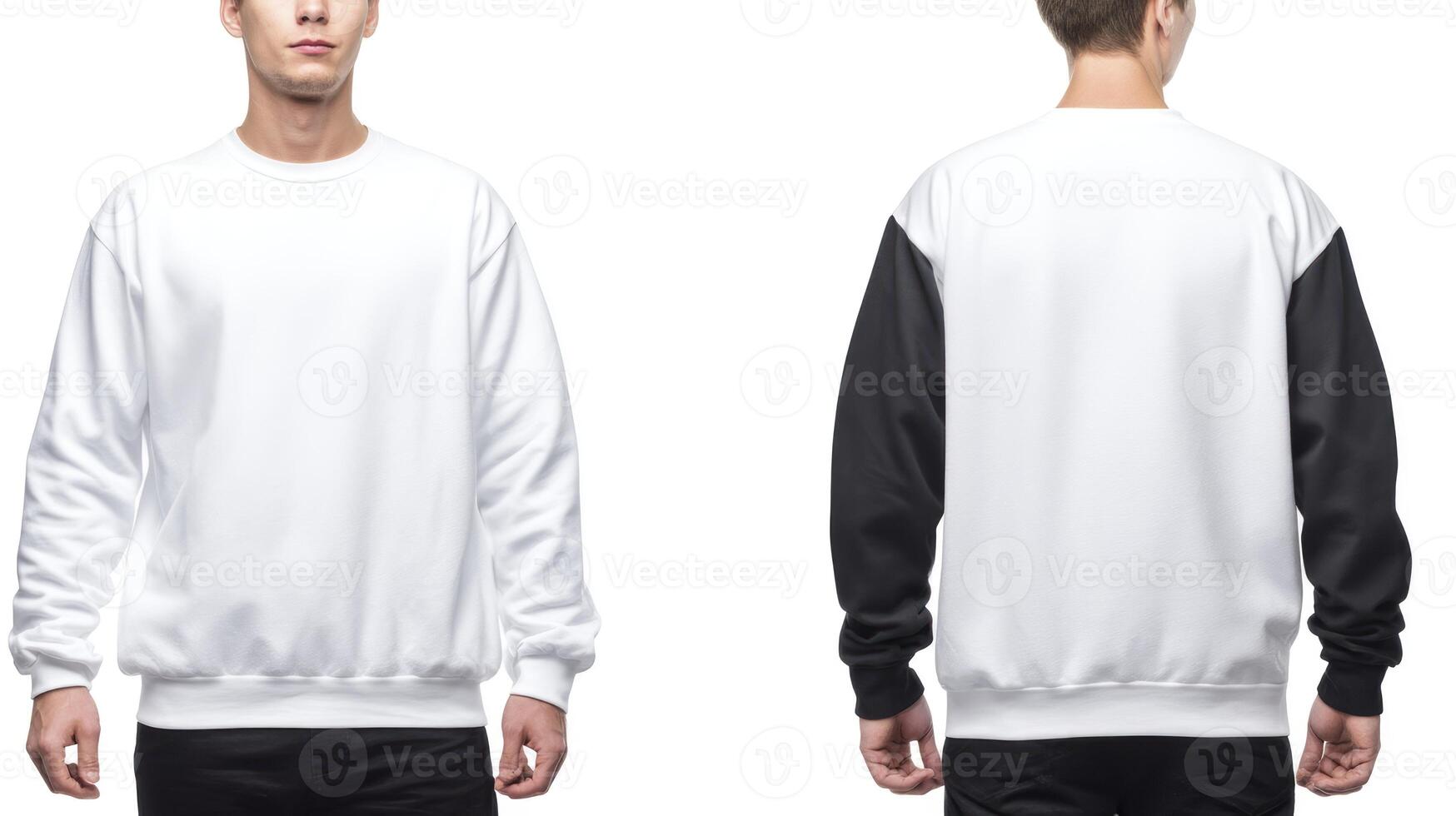 Showing Front and Back View of a White and Black Sweatshirt photo