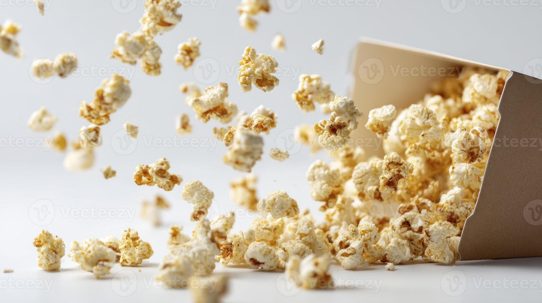 Popcorn Falling From Container Crisp Snack on White Background photo
