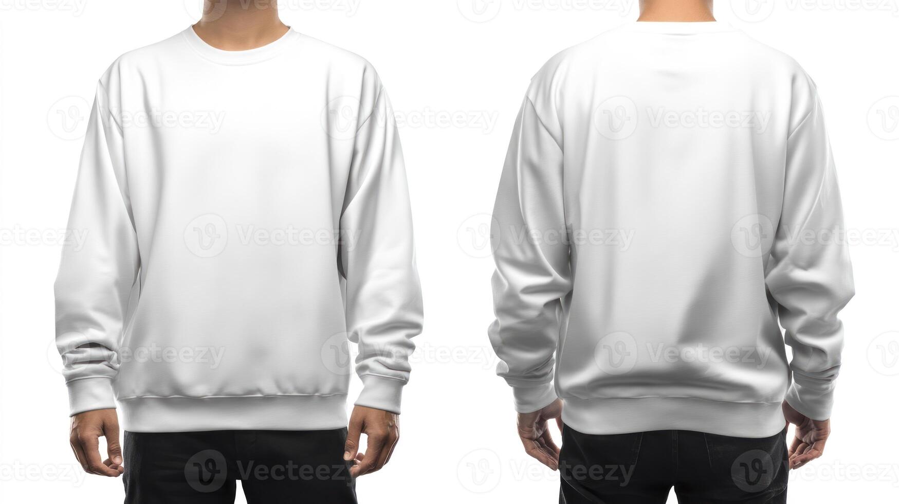 Man Wearing White Crewneck Sweatshirt Front and Back Mockup for Design photo