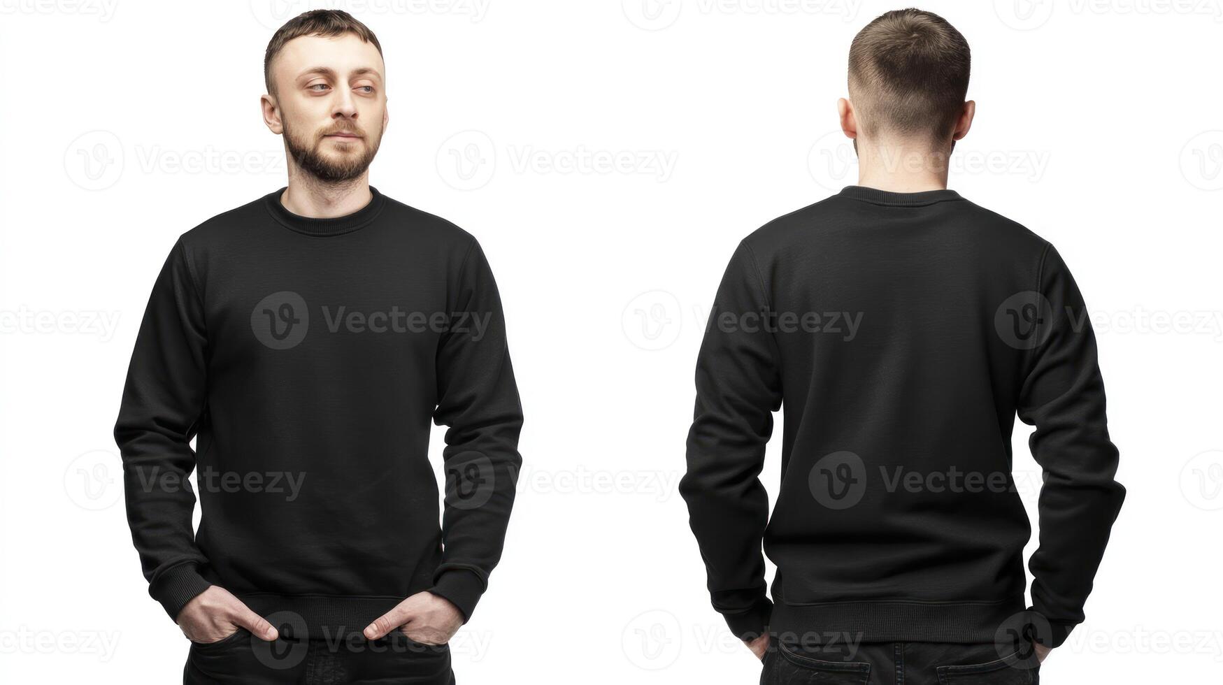 Man Wearing Black Sweatshirt Front and Back Views for Apparel Mockup photo