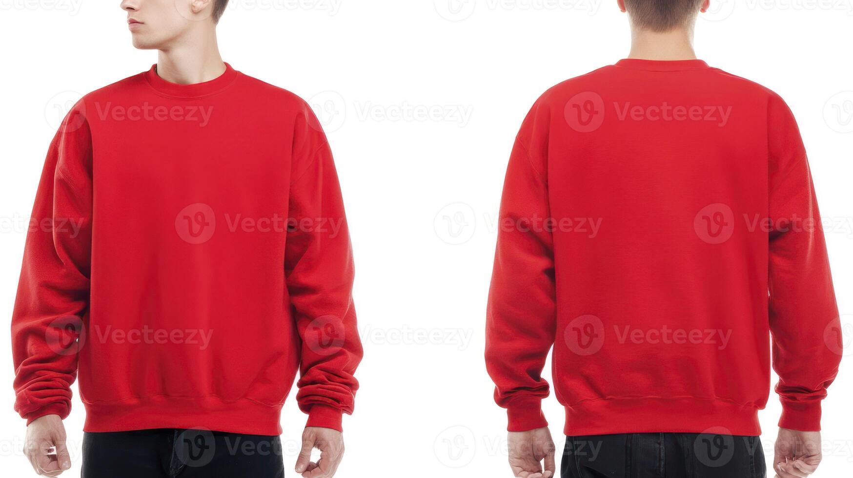 Red Sweatshirt on a Model Front and Back View Product Display photo