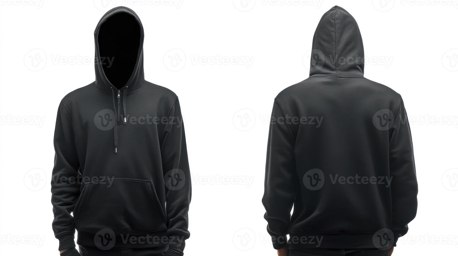 Black Hoodie Apparel Isolated on White Background Front and Back Views photo