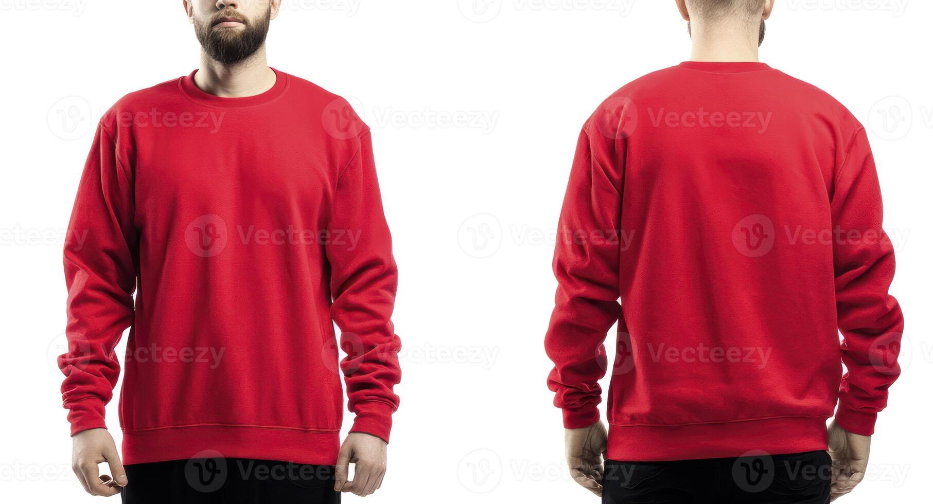 Man Wearing Red Sweatshirt Showing Front and Back Isolated on White photo