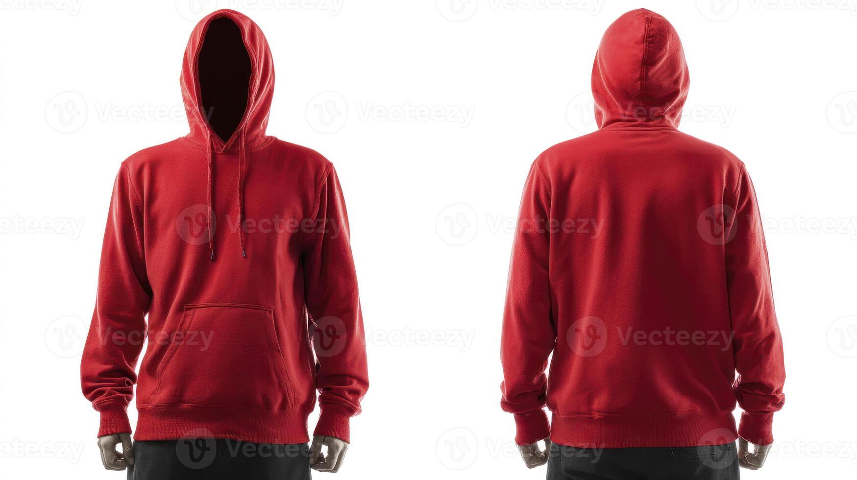 Red Hoodie Mockup Front and Back View on White Background photo