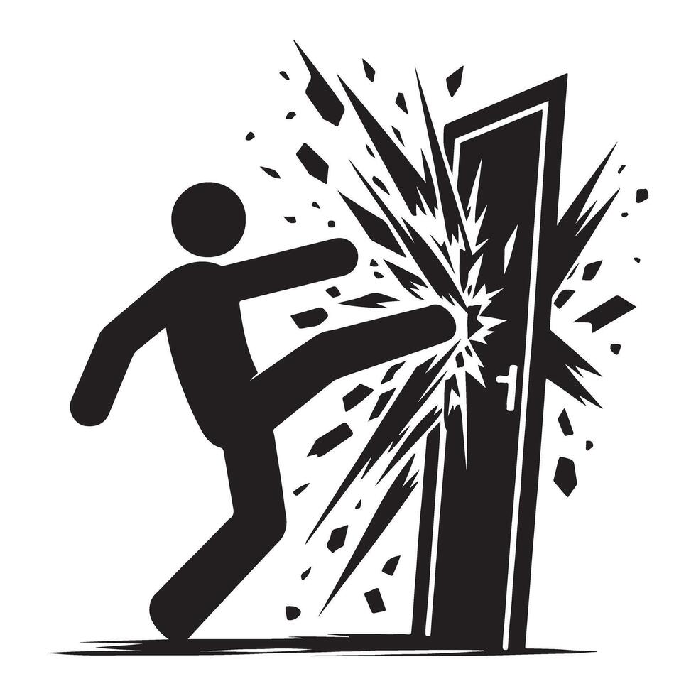Powerful Door Kick Illustration for Break Through Concepts vector