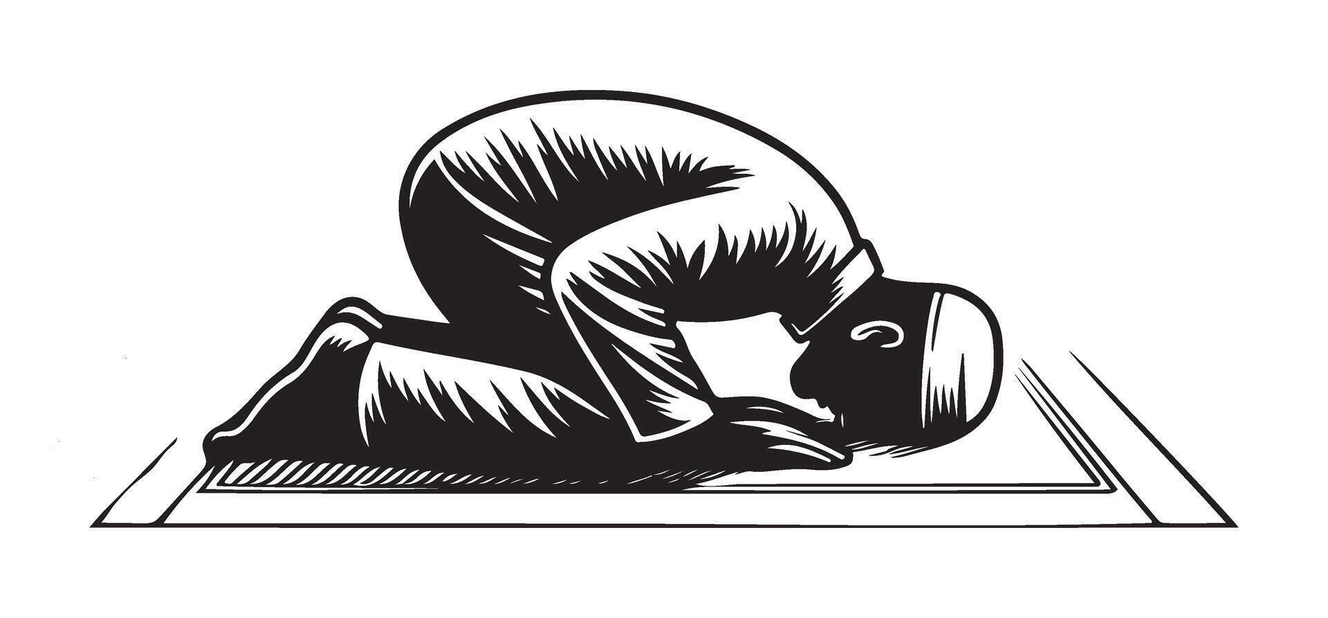 Silhouette of a Muslim Praying Illustration on Prayer Rug vector