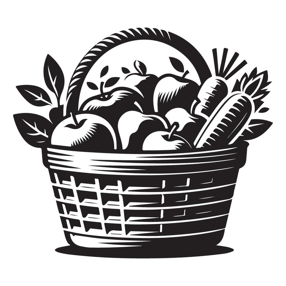Fresh Harvest A Basket Full of Fruits and Vegetables Illustration vector