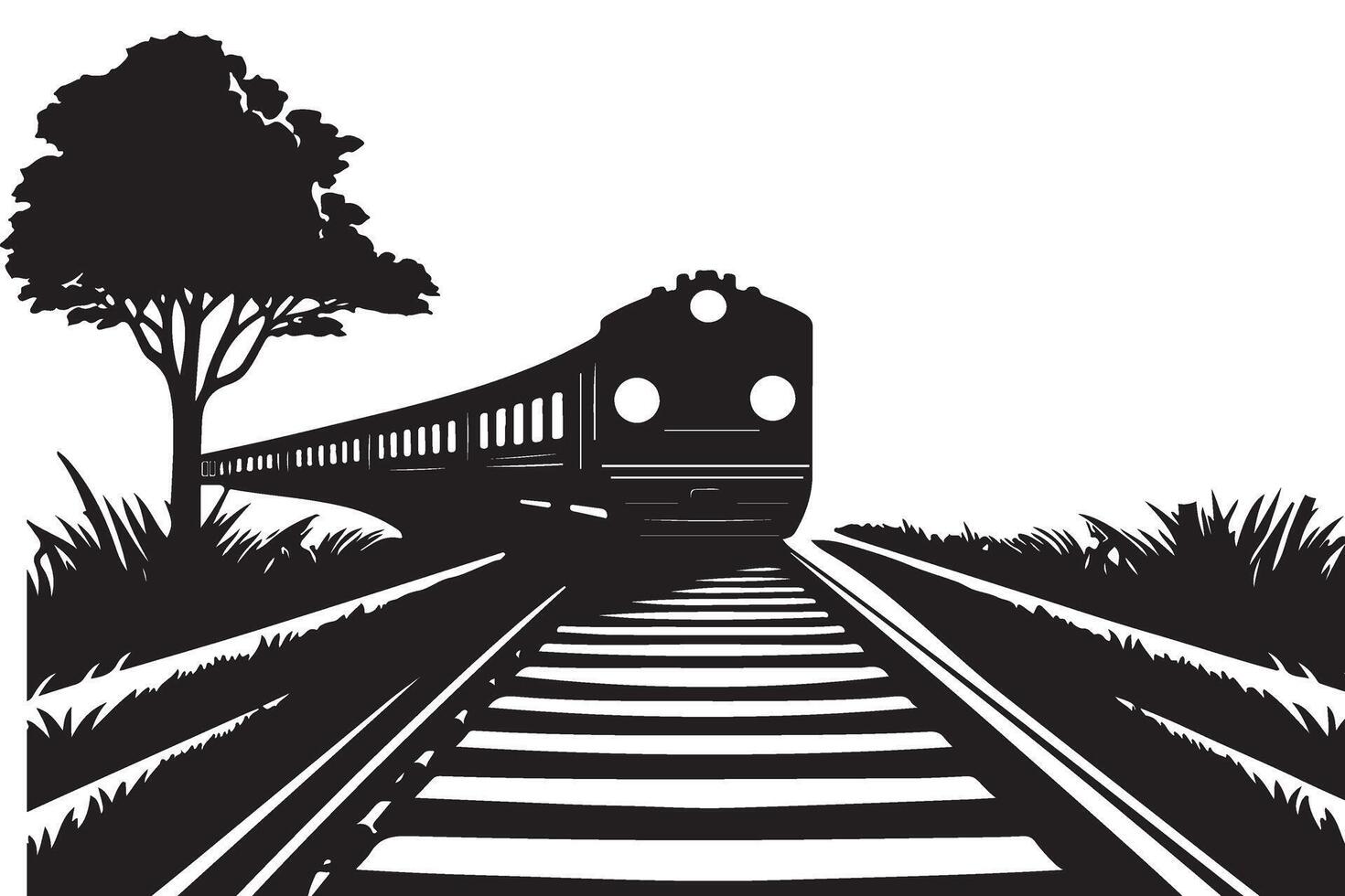 Silhouette train moving on railroad track design illustration vector