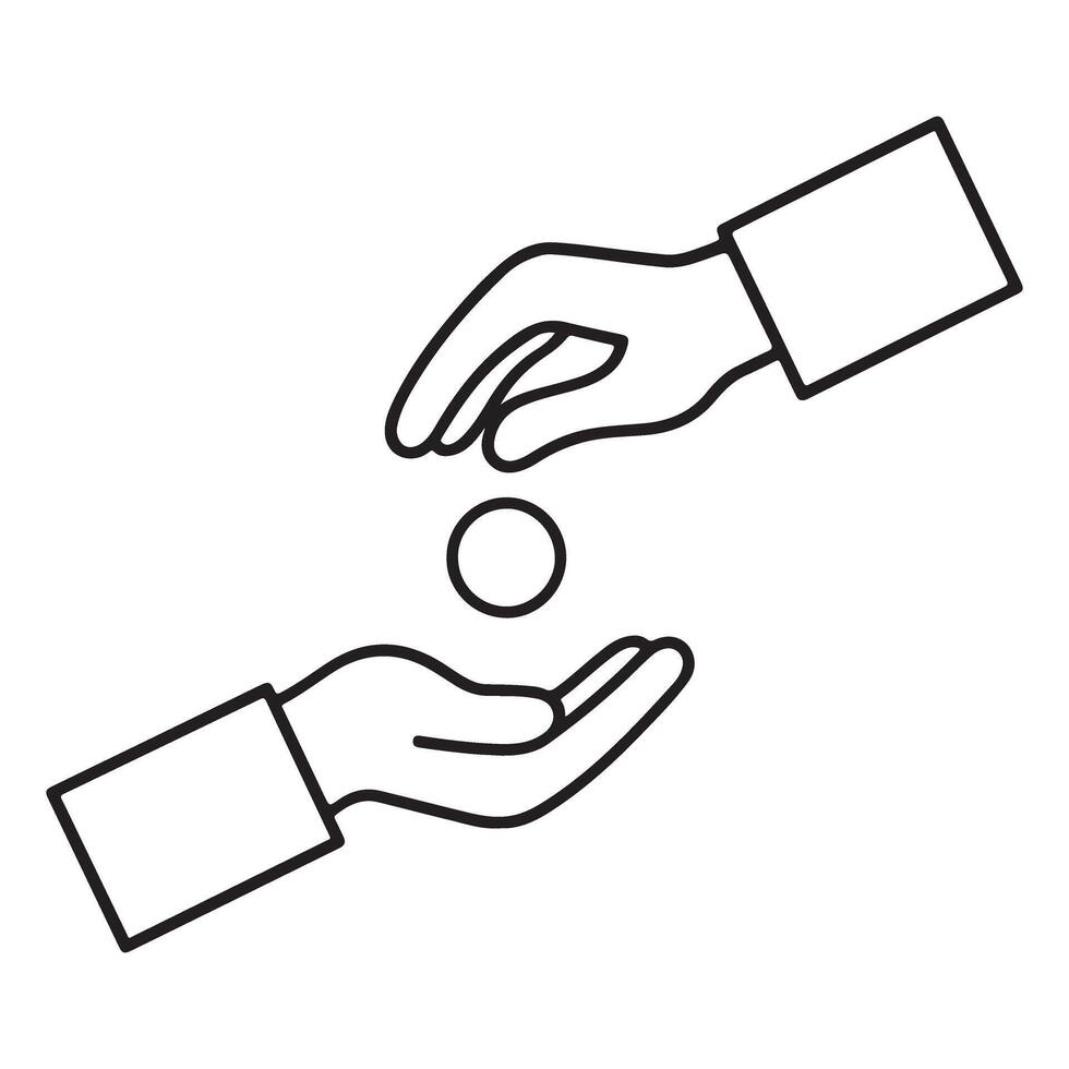 Giving a Coin Line Art Money Exchange Donation Concept vector