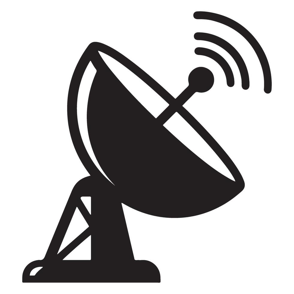 Satellite Dish Silhouette Communication Signal Antenna Icon vector