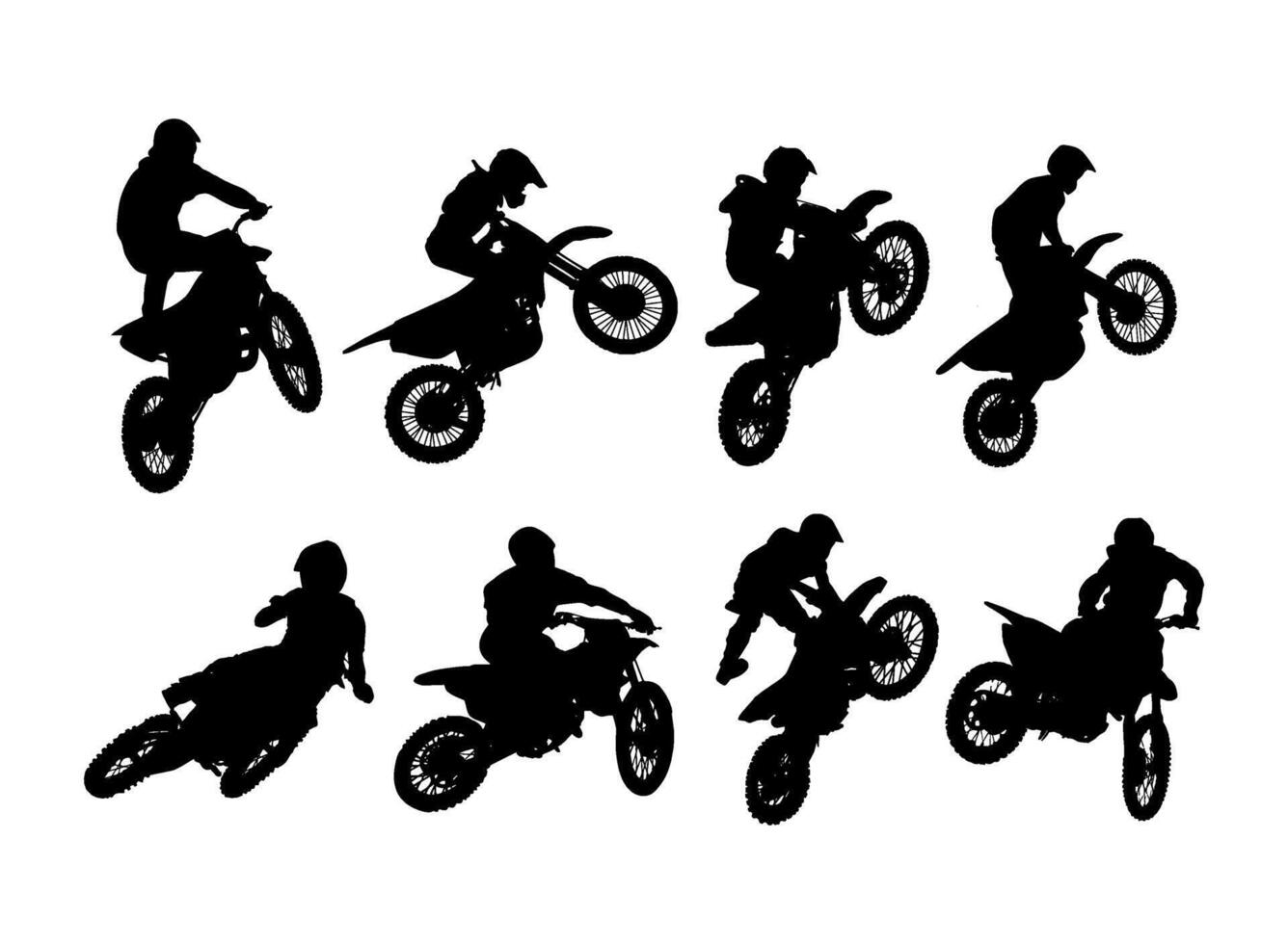 set of black silhouette motocross vector