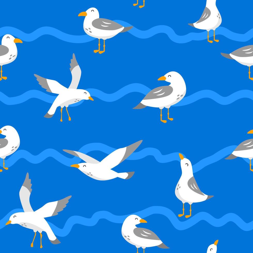 seamless pattern with cute seagulls vector