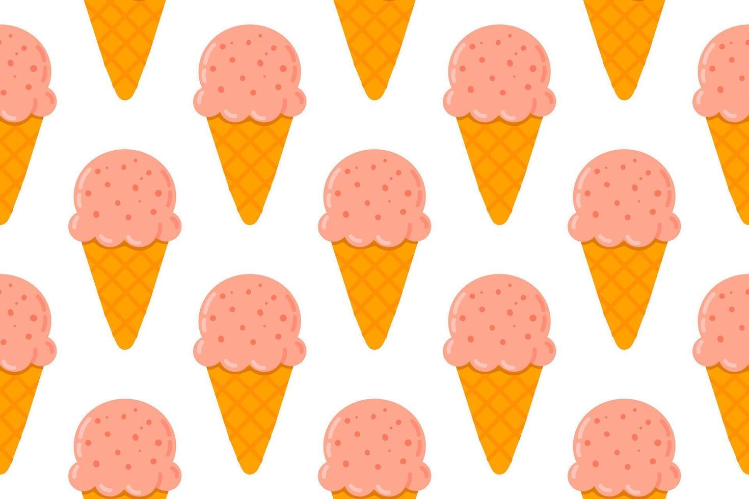 Repeating pattern with double-scoop strawberry ice cream cones in a simple layout on white background vector