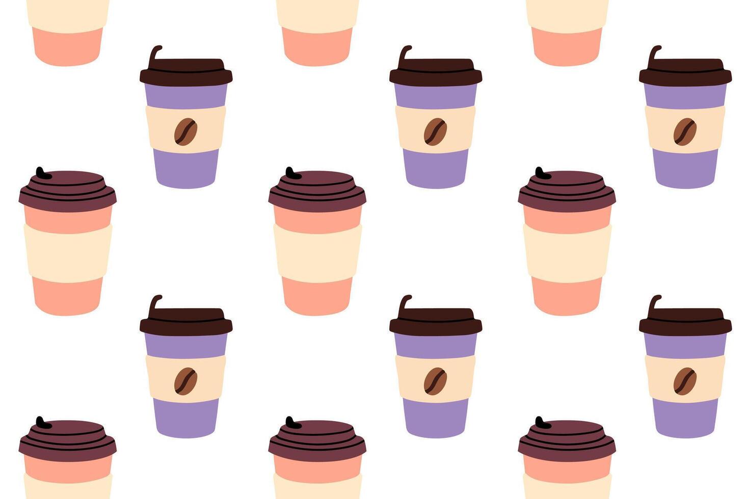 Seamless pattern with pastel takeaway coffee cups on clean white background vector
