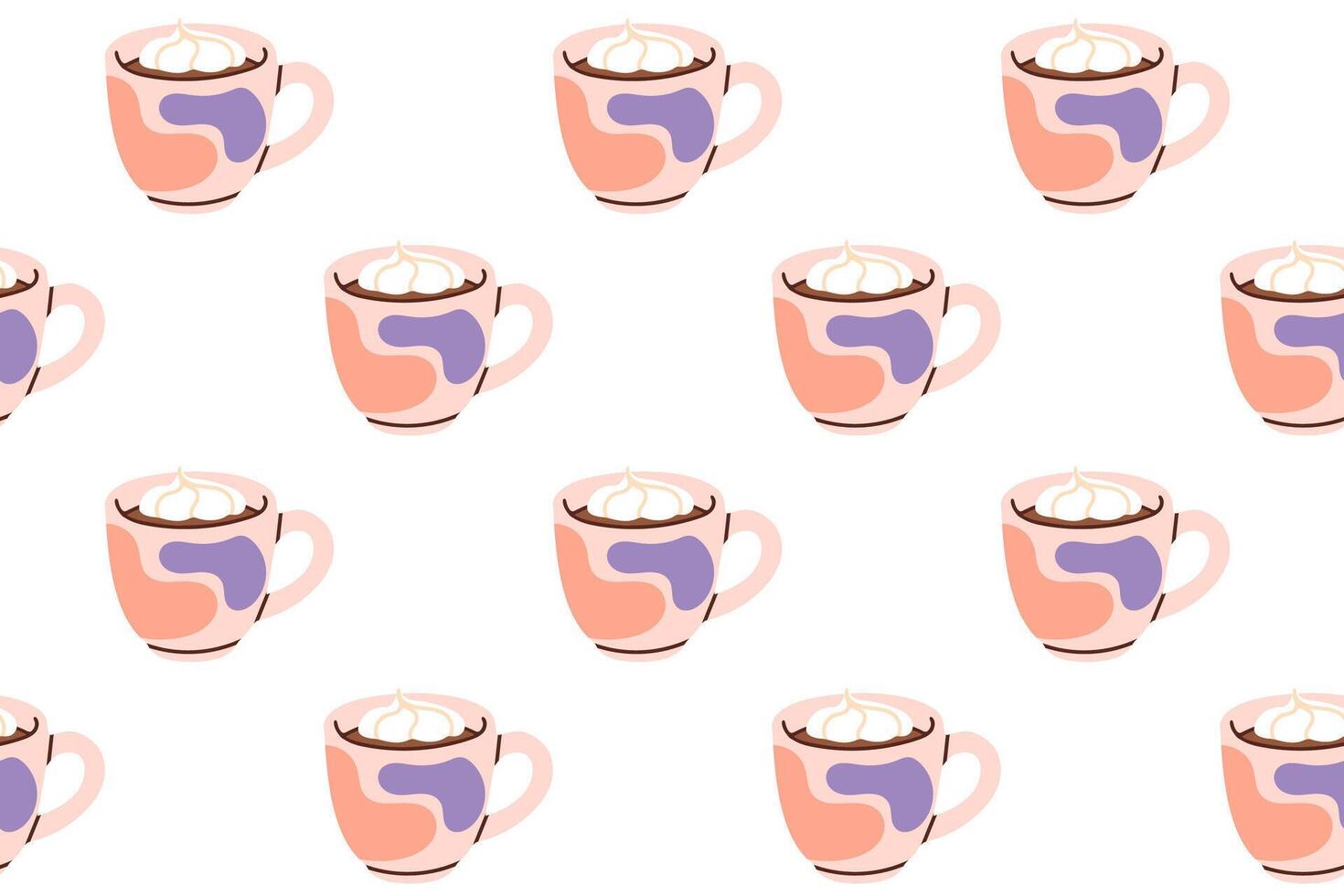 Seamless pattern with hot coffee mugs topped with whipped cream on white background vector