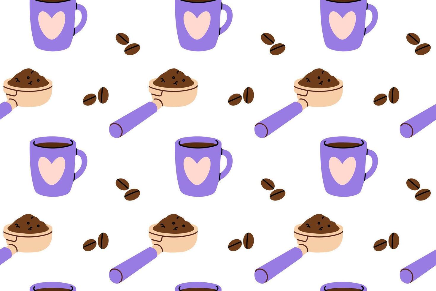 Coffee mugs and beans seamless pattern vector