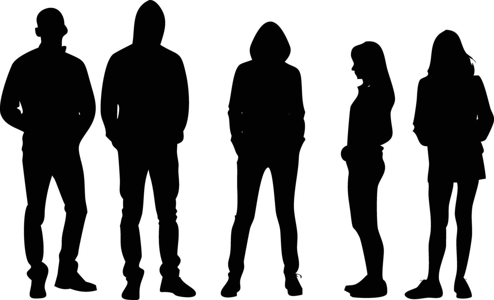 Silhouetted Crowd Diverse Group of Standing Figures in Casual Wear vector