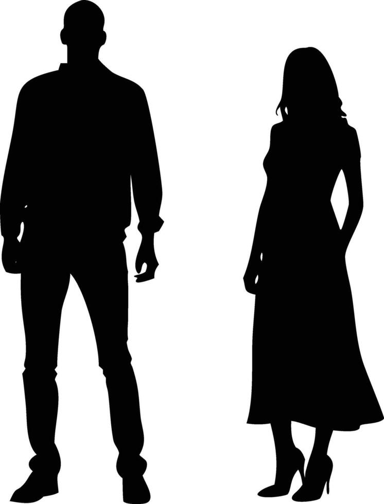 Man and Woman Standing Silhouette on White Background. Adult Couple, Modern Style vector
