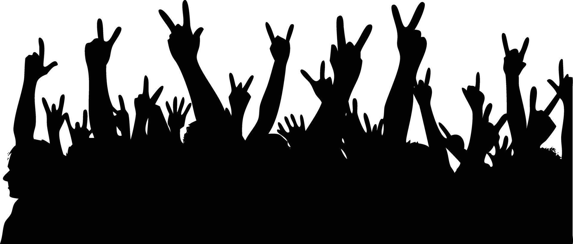 Crowd Silhouette Raised Hands, Rock On Sign, Concert Enjoyment vector