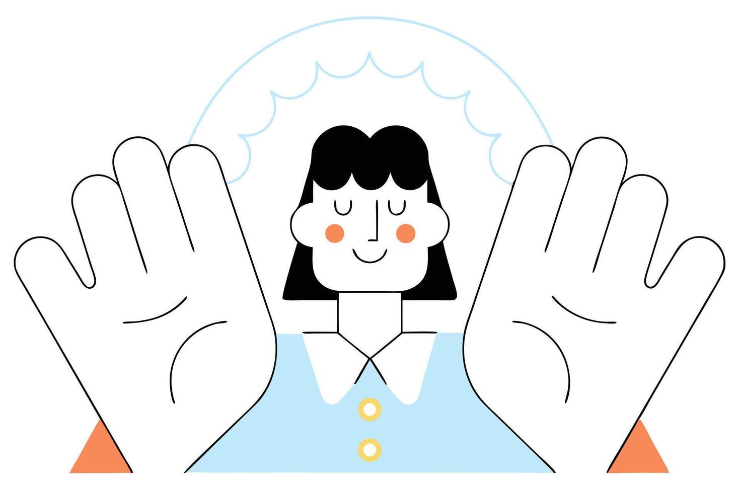 Asian Woman with Hands Up Celebrating Under a Decorative Arch vector