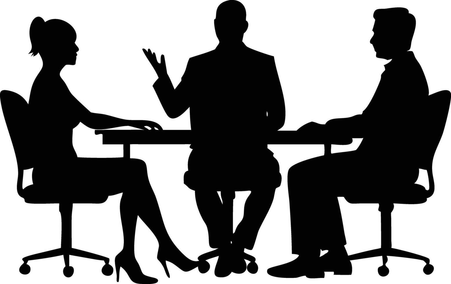 Silhouettes of three figures around table, Woman wearing heels, man gesturing vector