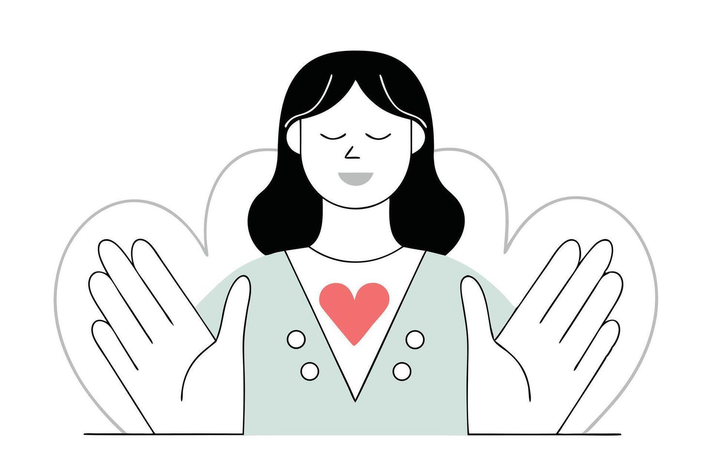 Flat Design Black Hair Woman Presenting Heart Surrounded By Hands vector