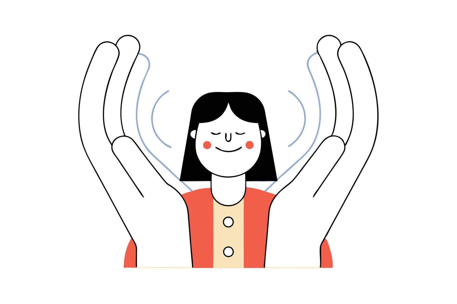 Line art woman with hands raised around head and sound waves vector