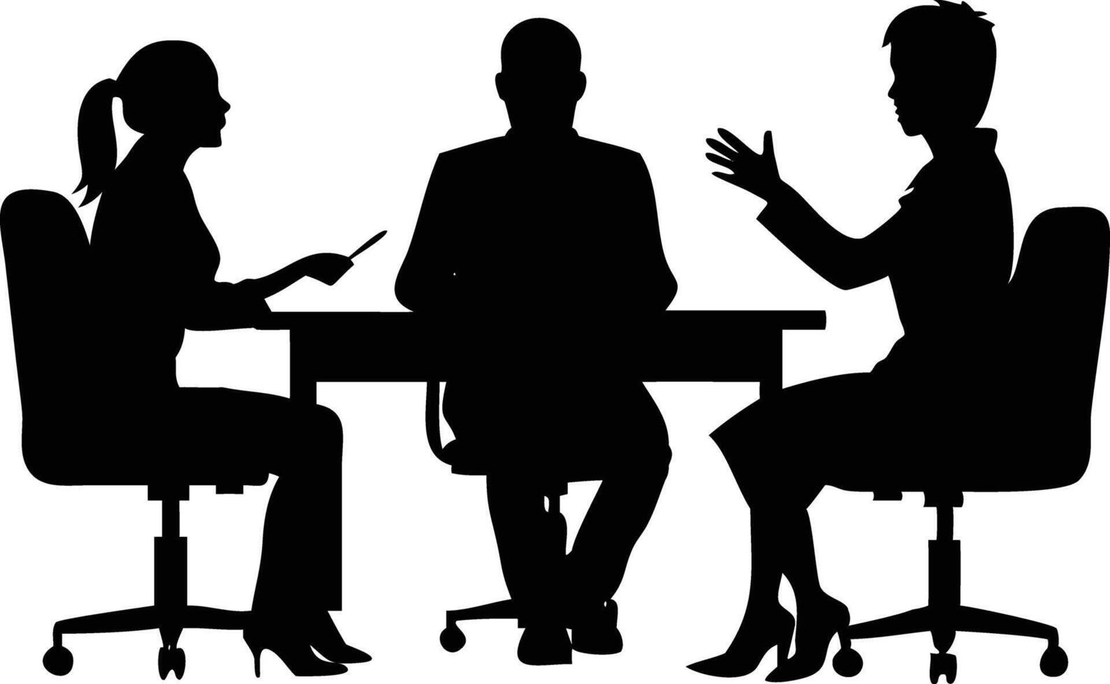 Silhouette Of Three Diverse People Conferring Around A Table vector