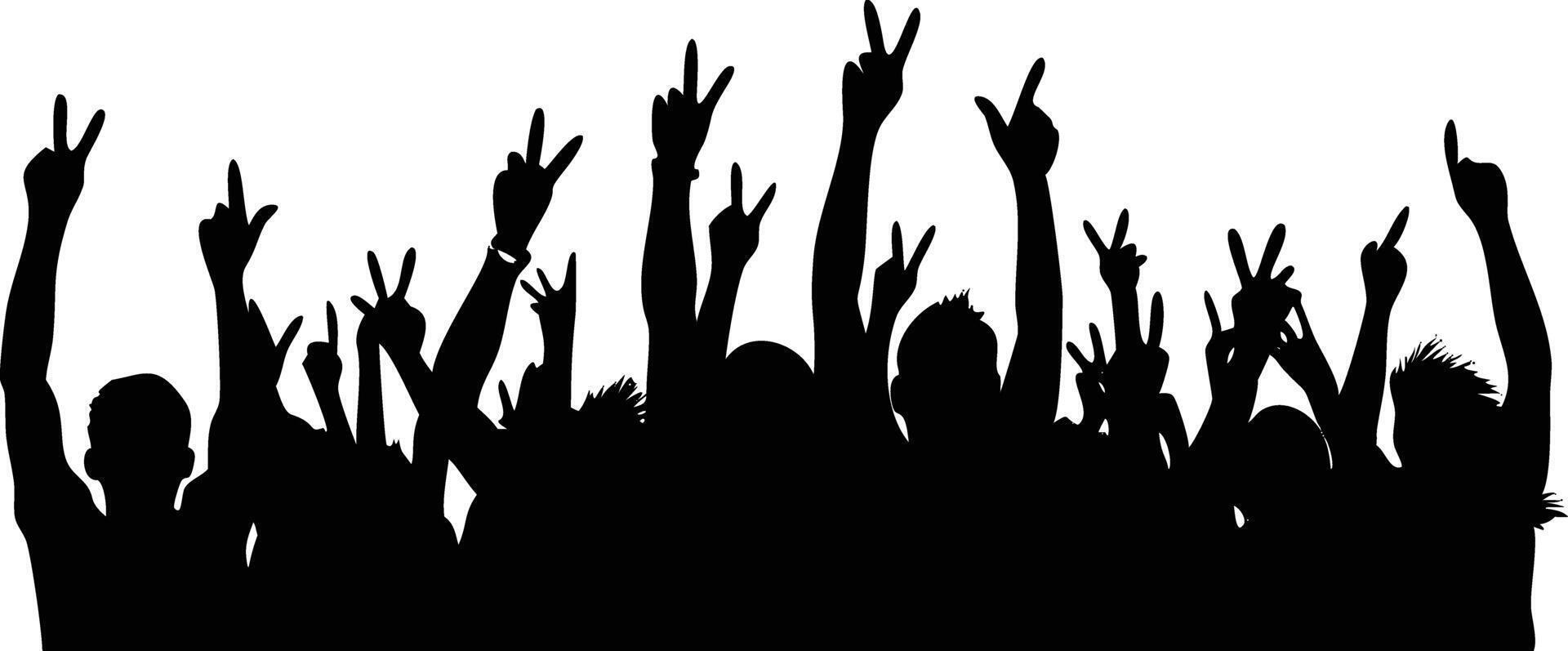 Crowd Silhouette with Raised Hands and Peace Sign vector