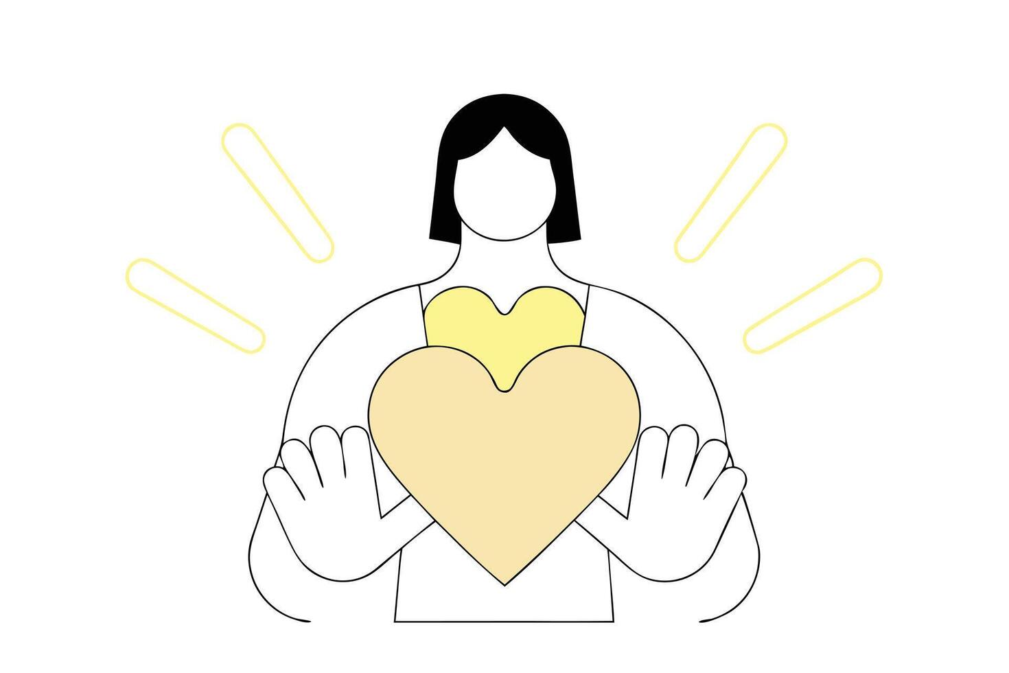 Woman Hands Heart Shape with Rays on White Background. Love and Wellbeing Gesture vector