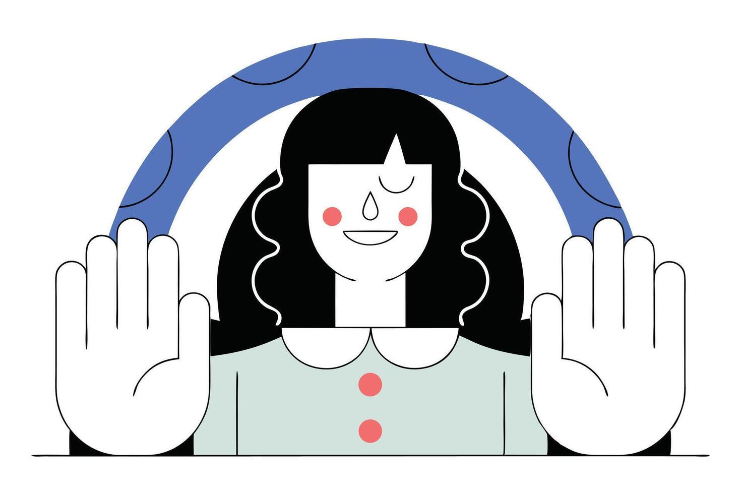 Happy Asian Girl with Open Hands under Rainbow. Flat Design with Cute Features vector