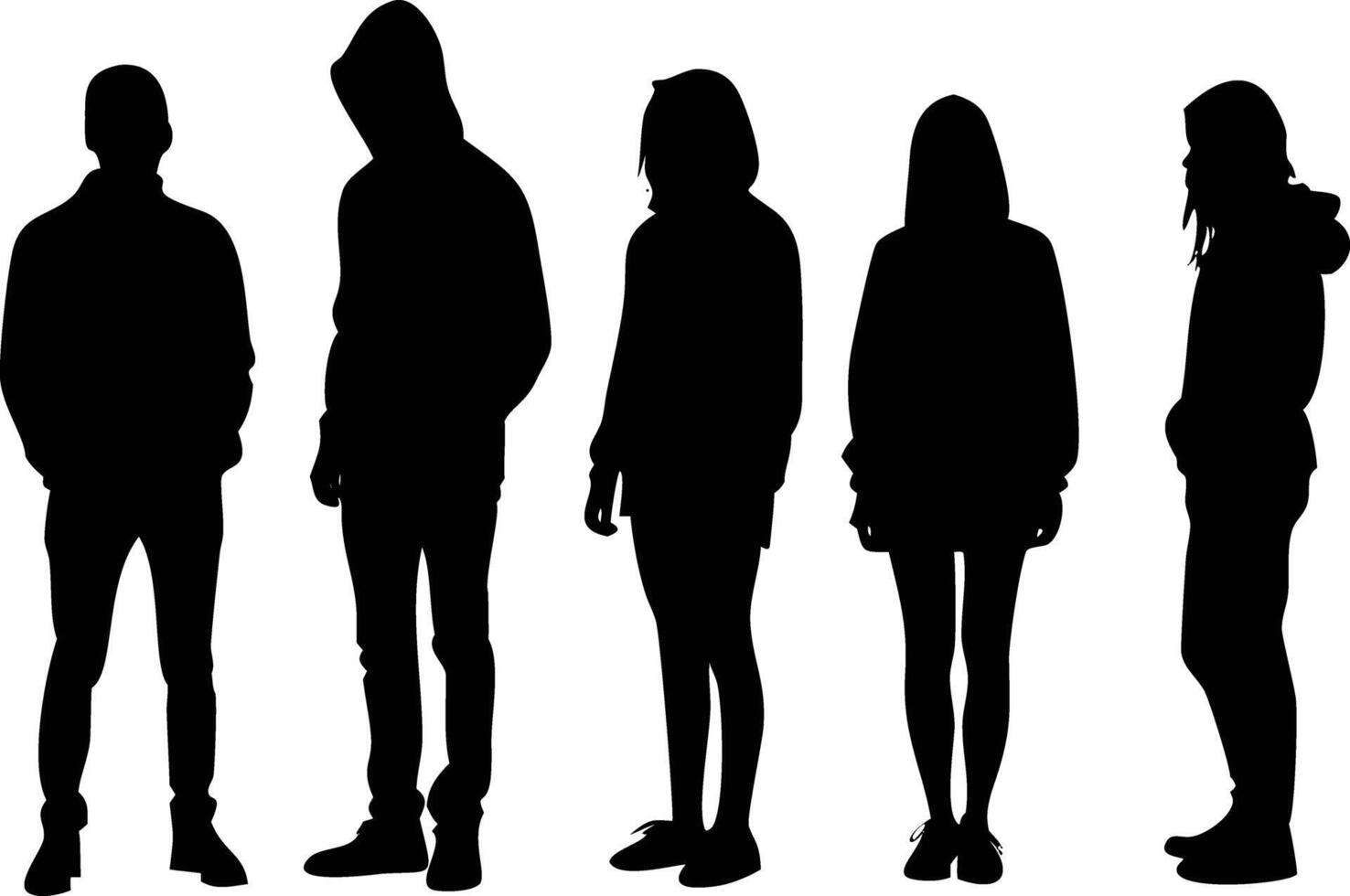 Silhouettes of Diverse People Standing With Hoodies and Casual Wear vector