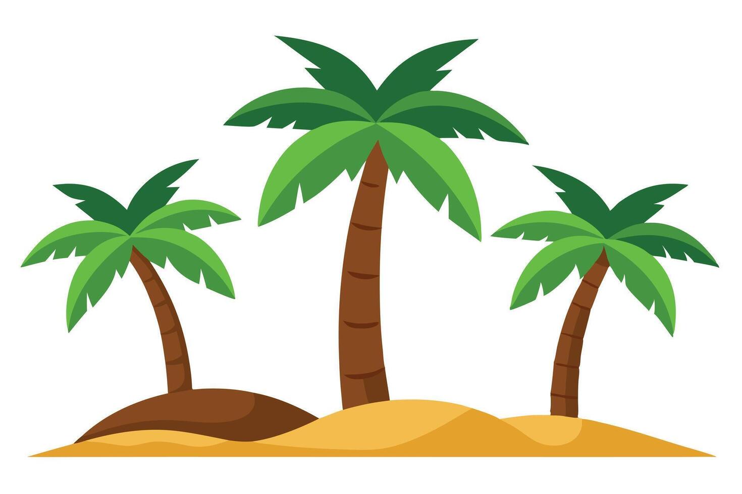 Palm Tree Cartoon with Brown Trunk and Sandy Beach on White Background vector