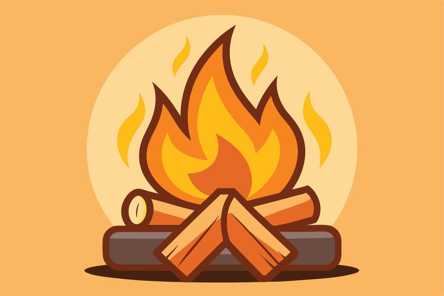 Cartoon Campfire with Wood Logs and Burning Flames on Beige Background vector