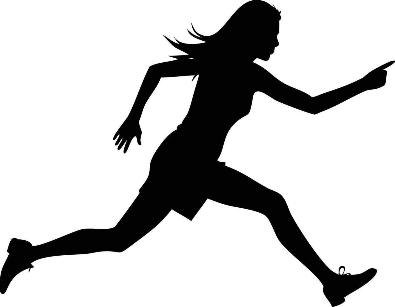 Active Woman Silhouette Running with Pointing Finger vector