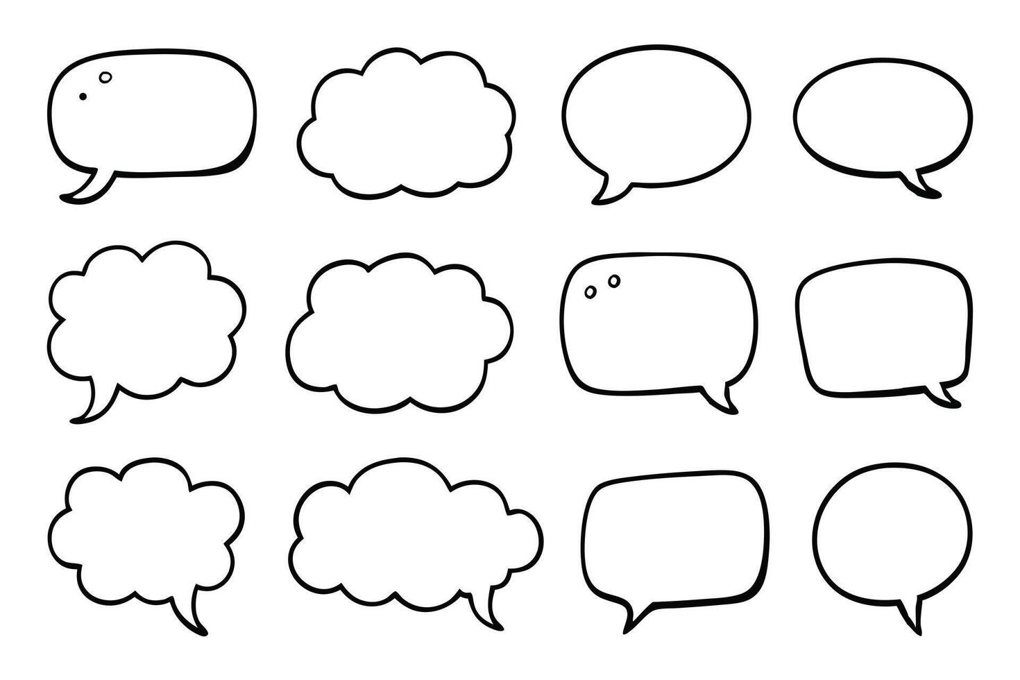 Twelve Diverse HandDrawn Speech Bubbles with Thick Black Outlines on White vector