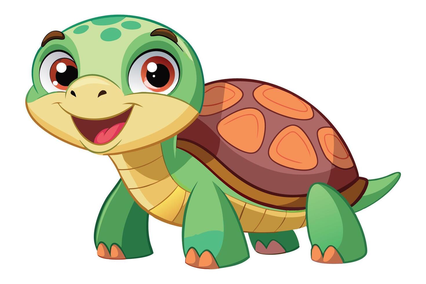 Cheerful Cartoon Turtle Character with Green Shell on White Background vector