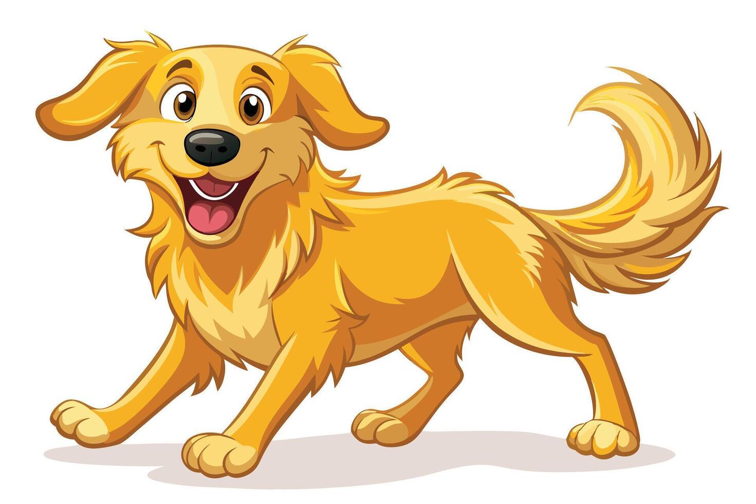 Cheerful Cartoon Golden Retriever Walking with a Happy Expression on White Background vector