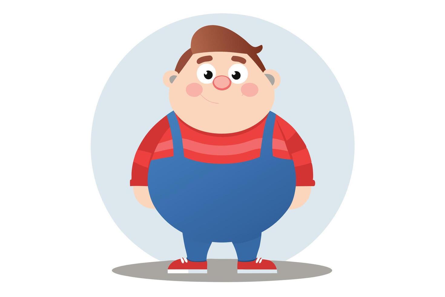 Cartoon Overweight Man with Overalls on White. Full body with Stripes vector