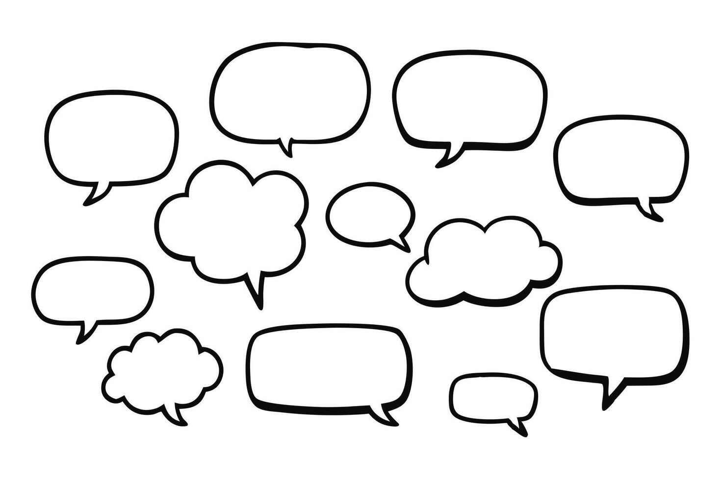 Hand Drawn Speech Bubbles Set, White Fill, Chat Elements, Communication Icons, Outline vector