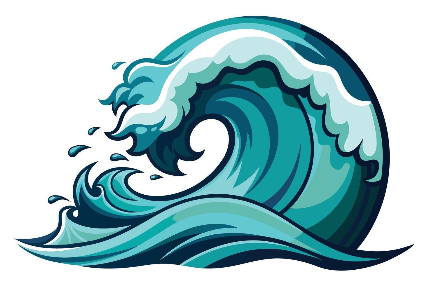 Cartoon Ocean Wave on White Backdrop, Blue Tinted Water, White Foam Crest vector