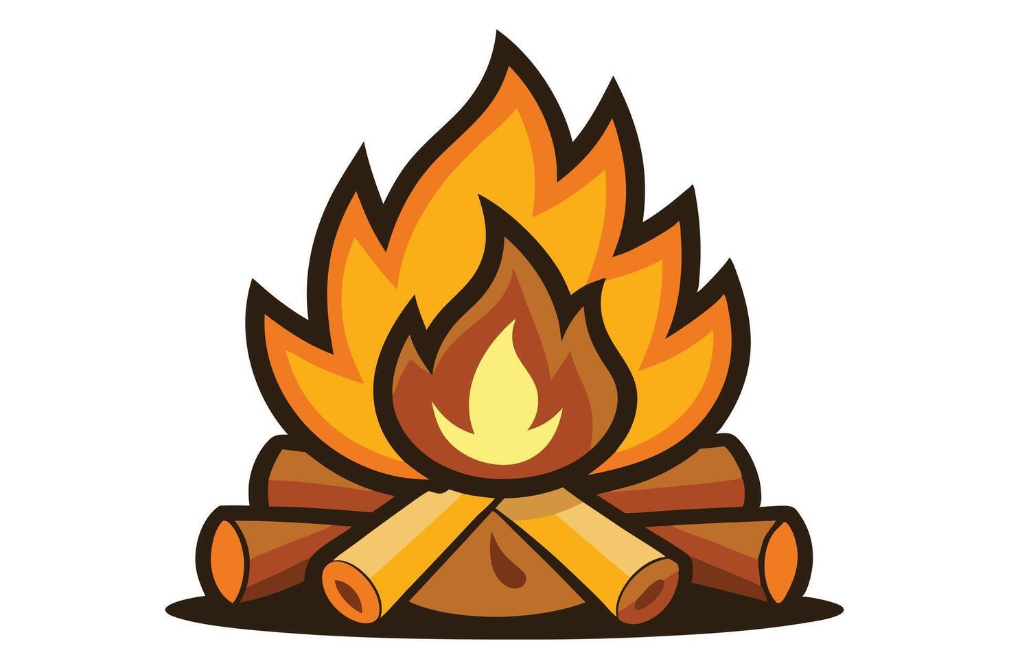 Cartoon Style Bonfire On White With Orange And Yellow Flames vector
