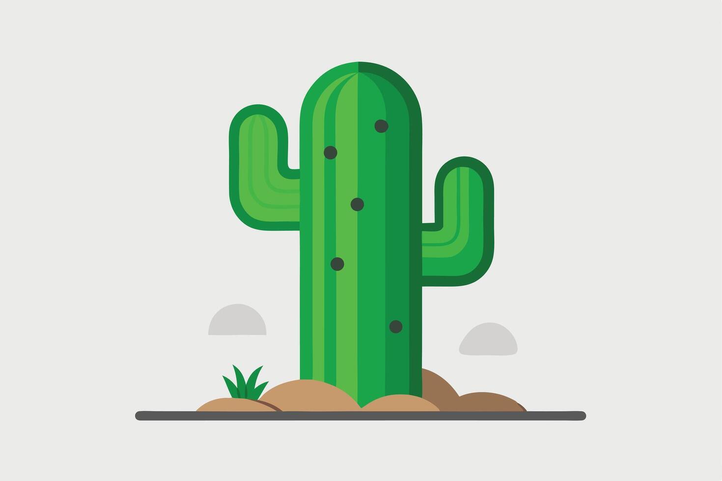 Green Cactus with Arms on Soil Against a Neutral Background vector