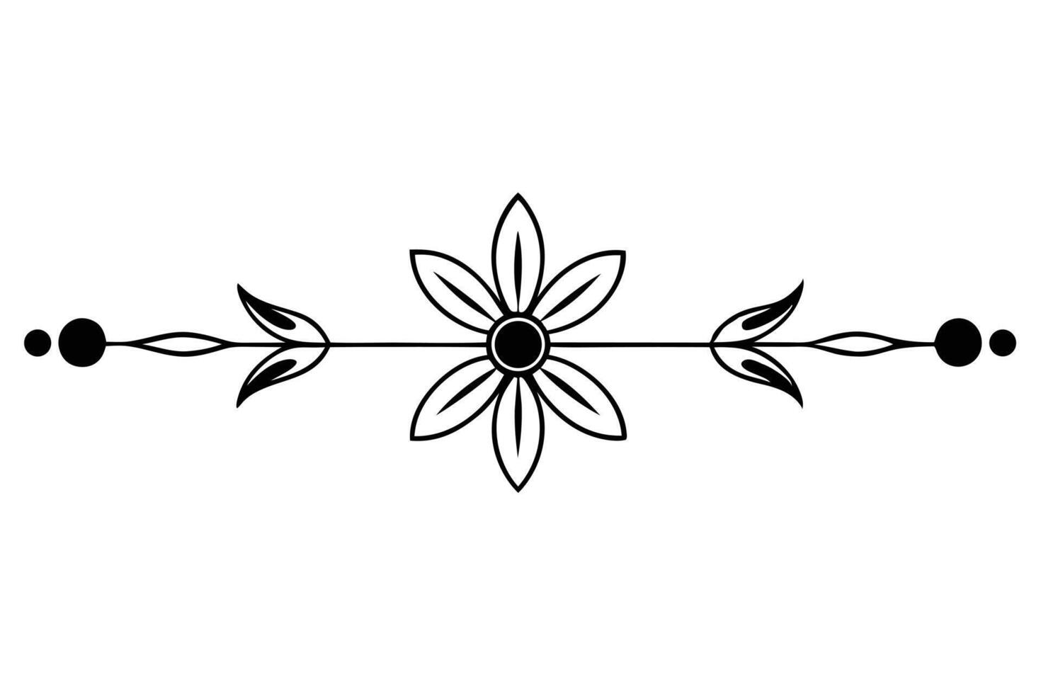 Flower Divider with Leaves and Dots on a White Background. Floral Design Element vector