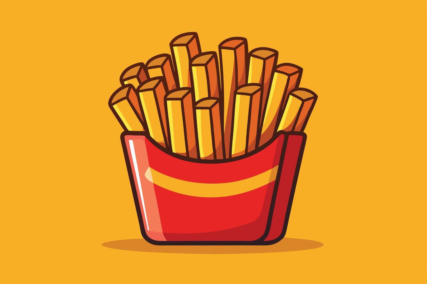 Cartoon of French Fries in Striped Container on Yellow Background vector