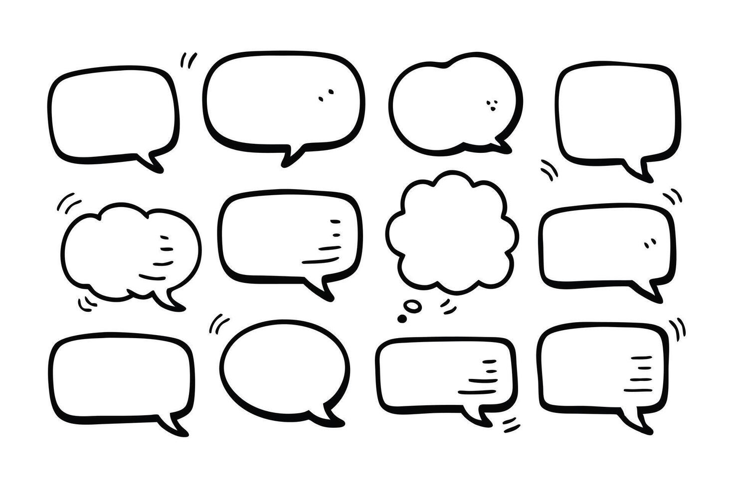 Seamless Pattern of HandDrawn Speech Bubbles on a White Background, Black Outlines vector