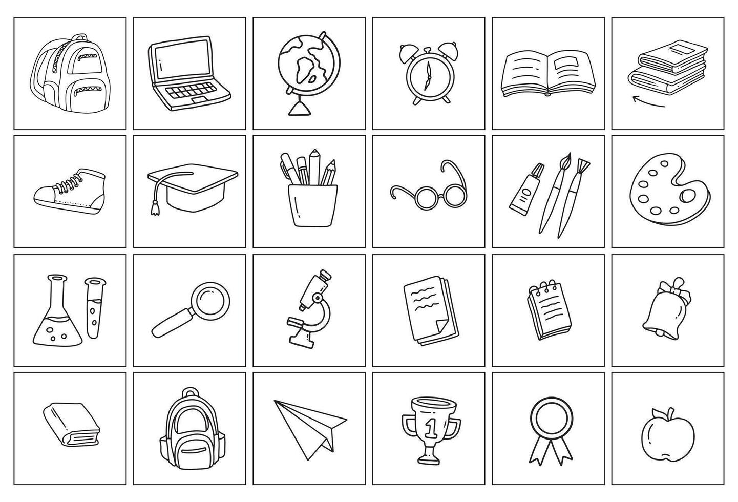 Back to school doodle elements with squares in the background. ill Used for banner, poster, background. vector